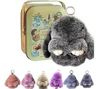Endxedio Keychain, Bunny Lulu Keychain, Soft Cute Bunny Keychain Artificial Rabbit Fur Plush Fluffy Pom pom Key Ring for Women (Frost Black)