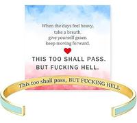 Endxedio This Too Shall Pass But Fucking Hell Inspirational Bangle Bracelet,Hidden Message Engarved Cuff Bracelets Inspirational Jewelry Gifts for Women (Green Gold)