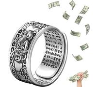 Endyniner 990 Silver Adjustable Feng-Shui Pi-Xiu MANI-Mantra Protection Wealth Ring, Pi-xiu Charms Ring Feng Shui Amulet Wealth Lucky Ring Buddhist Jewelry Gift (silver)