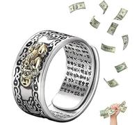 Endyniner 990 Silver Adjustable Feng-Shui Pi-Xiu MANI-Mantra Protection Wealth Ring, Pi-xiu Charms Ring Feng Shui Amulet Wealth Lucky Ring Buddhist Jewelry Gift (gold)