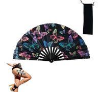 Endyniner Boots On The Ground Hand Fan with Holster for Line Dancing, UV Printing Large Holographic Folding Handheld Bamboo Fan, Foldable Fluorescence Craft Holding Laser Colors Clack Fan (#02)