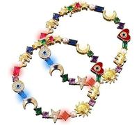 Endyniner Celestial Charm Bracelet, Multi-Color Crystals Link Chain, Colorful Crystal Star Moon Sun Bracelet, Sparkling Gift for Women and Girl Astrology Lovers (2pcs)
