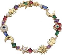 Endyniner Celestial Charm Bracelet, Multi-Color Crystals Link Chain, Colorful Crystal Star Moon Sun Bracelet, Sparkling Gift for Women and Girl Astrology Lovers (1pcs)