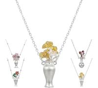 Endyniner The Eternal Bloom: Magnetic Interchangeable Silver Vase Jewelry, Sterling Lacquer Flower Necklace Pendant, Floral Vintage (C)