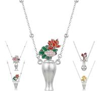 Endyniner The Eternal Bloom: Magnetic Interchangeable Silver Vase Jewelry, Sterling Lacquer Flower Necklace Pendant, Floral Vintage (A)