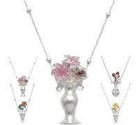 Endyniner The Eternal Bloom: Magnetic Interchangeable Silver Vase Jewelry, Sterling Lacquer Flower Necklace Pendant, Floral Vintage (B)