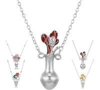 Endyniner The Eternal Bloom: Magnetic Interchangeable Silver Vase Jewelry, Sterling Lacquer Flower Necklace Pendant, Floral Vintage (D)