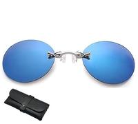 Endyniner Three Color Retro Round Clip on Nose Glasses, Rimless Men Sunglasses, Vintage Round Rimless Sun Glasses UV Protection (blue)