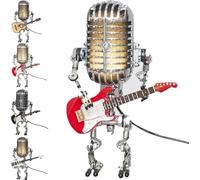 Endyniner Vintage Microphone Guitar Robot Lamp, Holding Guitare Night Light, Metal Rockbot Desk Lamp (Red)