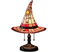 Endyniner Witch Hat Lamps, Handmade Gothic Wizard Hat Shape Lights for Wiccans and Halloween Lovers, Stained Glass Witch Hat Lights with Mystical Charm for Bedroom Party of Halloween Decor (red)