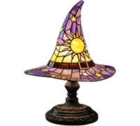 Endyniner Witch Hat Lamps, Handmade Gothic Wizard Hat Shape Lights for Wiccans and Halloween Lovers, Stained Glass Witch Hat Lights with Mystical Charm for Bedroom Party of Halloween Decor (Purple)