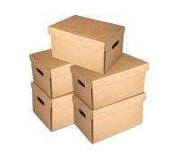 ENE-BOX! 15.5x13x11.5 (395x330x295mm) (Pack of 5) Pack of Durable Archive Boxes - Storage Boxes with Handles - Easy Assembly, Integral Lids - Triple Wall Sides for Stacking & Racking.