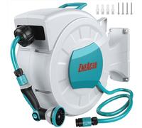 ENEACRO 20M Retractable Garden Hose Reel with Wall Mount, 10 Pattern Hose Nozzle, Brass Connector, Auto Rewind/Any Length Lock/ 180° Swivel Bracket, Ideal for Garden Watering