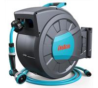 ENEACRO 35+2M Retractable Garden Hose Reel with Wall Mount, 10 Pattern Hose Nozzle, Brass Connector, Auto Rewind/Any Length Lock/ 180° Swivel Bracket, Ideal for Garden Watering
