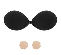 ENEChuoLi Strapless Bra Backless Adhesive Silicone Stick-on Seamless Push-up Invisible Bra for Low Back Dresses Wedding Gowns Prom Formal Events, Black