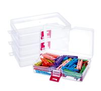 ENECREAT 24 Pack Rectangle Clear Plastic Containers, 3.4x5.7x1.3 Inch/8.7x14.5x3.4 CM Transparent Beads Storage Containers, Clear Plastic Clip Box for Home, Office and Art Supplies
