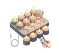 Enegg Tea Light Candles with Timers Flickering, 12pcs Rechargable Tealight Flameless Votive Realistic Candles for Home Holiday Halloween Wedding Xmas Table Centerpieces Romantic Decor