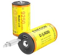 ENEGON 2 Pack D Batteries 12580mWh Rechargeable Lithium-ion D, 1.5V LR20 Battery with USB-C Cable for Floodlights, Camping Lights, Radios, Security light, Touch-sensitive LED Display.