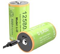 ENEGON 2 Pack D Batteries 12580mWh Rechargeable Lithium-ion D, 1.5V LR20 Battery with USB-C Cable for Floodlights, Camping Lights, Radios, Security light, Touch-sensitive LED Display.