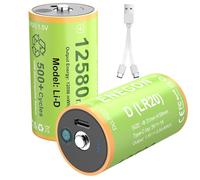 ENEGON 2 Pack D Batteries 12580mWh Rechargeable Lithium-ion D, 1.5V LR20 Battery with USB-C Cable for Floodlights, Camping Lights, Radios, Security light, Touch-sensitive LED Display.