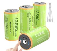 ENEGON 4 Pack D Batteries 12580mWh Rechargeable Lithium-ion D, 1.5V LR20 Battery with USB-C Cable for Floodlights, Camping Lights, Radios, Security light, Touch-sensitive LED Display.