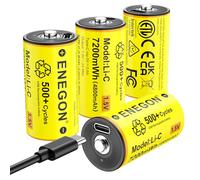 ENEGON 4-Pack Rechargeable C/LR14 Lithium Batteries,7200mWh 1.5V with USB-C Cable, Ideal for High-Drain Devices: Flashlights, CD Players, Camping/Emergency Lights, Radios etc, 500+ Charge Cycles.