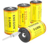ENEGON 4 Pack Rechargeable Lithium D Batteries/LR20 Battery, 9250mWh 1.5V Lithium-Ion D Cell Battery with 2 in 1 USB-C Charging Cable for Floodlight Toys, Water Heater, Gas Stove