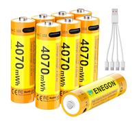 ENEGON 4070mWh Rechargeable AA Lithium Batteries Pack of 8 1.5V with Type-C Cable - No Charger Required for Blink Doorbells, Cameras, Toys, Remote Controls, Torches