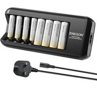 ENEGON 8 Slot Battery Charger with 4 x 1100 mAh AAA & 4 x 2800 mAh AA Rechargeable Batteries, Fast AA/AAA NI-Mh Battery Charger