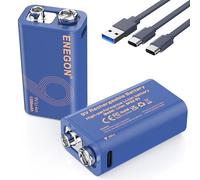 ENEGON 9V Rechargeable Battery,12150mWh High Capacity Lithium Batteries, with USB-C Fast Charging Cable, Ideal for Smoke Detectors, Microphone, Alarms, Toys, Torches, Medical Devices etc,2-Pack