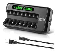 ENEGON AA AAA Battery Charger, Fast Charger with AC Adapter and Intelligent LCD Display, Independent 8 Bay for Ni-MH Ni-CD Rechargeable Batteries, Auto Cut-Off When Battery is Full Charged