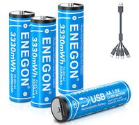 ENEGON AA Rechargeable Batteries 3300mWh 1.5V Lithium Batteries (4-Pack), USB C Rechargeable AA Batteries with 4-in-1 Charging Cable - Charge via Type-C, No Charger Required
