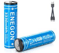 ENEGON AA Rechargeable Lithium-Ion Batteries 2-Pack 2220mAh with USB-C Charging Cable - Fast Type-C Direct Charge, Eco-Friendly, Long-Lasting