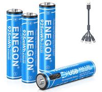 ENEGON AAA Rechargeable Batteries 925mWh 1.5V Lithium Batteries (4-Pack), USB C Rechargeable AAA Batteries with 4-in-1 Charging Cable - Charge via Type-C, No Charger Required