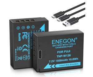 ENEGON NP-W126/W126S USB-C Direct Charge Replacement Batteries 1500mAh (2-Pack) with 2-in-1 USB-C Charging Cable for Fuji Fujifilm FinePix X100F X100V X100VI HS30EXR HS35EXR HS50EXR