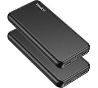 ENEGON Power Bank 10000 mAh Pack of 2, Slim Small But Strong External Mobile Phone Batteries, USB C Input and Output Power Bank, Portable Charger with 3 Ports Compatible (Black*2)