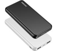 ENEGON Power Bank 10000 mAh Pack of 2, Slim Small But Strong External Mobile Phone Batteries, USB C Input and Output Power Bank, Portable Charger with 3 Ports Compatible (Black and White)