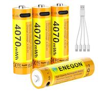 ENEGON Rechargeable AA Lithium Batteries 4-Pack, 1.5V 4070mWh High Capacity Battery with 4-in-1 USB-C Cable, Long Lasting for High-Drain Devices, 500+ Charge Cycles.
