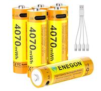 ENEGON Rechargeable AA Lithium Batteries 6-Pack, 1.5V 4070mWh High Capacity Battery, Long Lasting for High-Drain Devices, 500+ Charge Cycles.