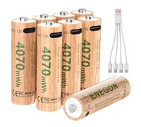 ENEGON Rechargeable AA Lithium Batteries 8-Pack, 1.5V 4070mWh High Capacity Battery with 4-in-1 USB-C Cable, Long Lasting for High-Drain Devices, 500+ Charge Cycles.