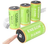 ENEGON Rechargeable Lithium D Batteries 4 Pack, 12580mWh 500+ Charge Cycles