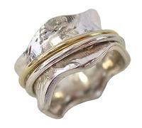 ENEGY STONE 925 Sterling Silver Fidget Ring | Women Silver Ring | Meadow | Raised Flowers in Shinny White Silver Base Ring | Sweet Soothing Centering | Brass & Silver Spinners | Size 6