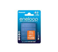 eneloop, AA/Mignon, Rechargeable Battery, Pack of 4 + Case, Capacity of 2000 mAh, Ready-to-Use Ni-MH Batteries, 2000 Recharge Cycles, Plastic Free Packaging, Standard, White