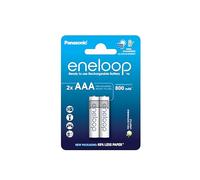 eneloop, AAA/Micro, Rechargeable Battery, Pack of 2, Capacity of 800 mAh, Ready-to-Use Ni-MH Batteries, 2000 Recharge Cycles, Plastic Free Packaging, Standard, White