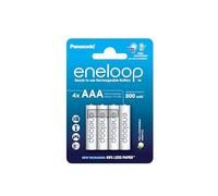 eneloop, AAA/Micro, Rechargeable Battery, Pack of 4, Capacity of 800 mAh, Ready-to-Use Ni-MH Batteries, 2000 Recharge Cycles, Plastic Free Packaging, Standard, White