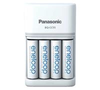 Panasonic eneloop SmartPlus charger for 1-4 AA/AAA NI-MH batteries, 4 LED indicators, 10 safety functions, includes 4 eneloop AA batteries, improved capacity of min. 2000 mAh, blue, K-KJ55MCD40E.