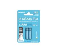 eneloop Lite, AAA/Micro, Rechargeable Battery, Pack of 2, Capacity of 550 mAh, Ready-to-Use Ni-MH Batteries, 3000 Recharge Cycles, Plastic Free Packaging, Lite, Blue, Ideal for Dect Phones