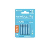 eneloop Lite, AAA/Micro, Rechargeable Battery, Pack of 4, Capacity of 550 mAh, Ready-to-Use Ni-MH Batteries, 3000 Recharge Cycles, Plastic Free Packaging, Lite, Blue, Ideal for Dect Phones