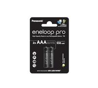 eneloop Pro, AAA/Micro, Rechargeable Battery, Pack of 2, Capacity of 930 mAh, Ready-to-Use Ni-MH Batteries, 500 Recharge Cycles, Plastic Free Packaging, Pro, Black
