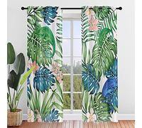 ENEN 2 Piece Voile Curtains for Living Room, 3D Colourful Elephants Pattern Voile Curtain,Net Long Curtains for Windows & Door,Sheer Curtains Semi Transparent Voile Panel (Green field,55x95cm)